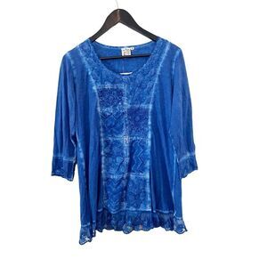 NWT Parsely & Sage Blue Tie dye Embroidery Lace Tunic Blouse